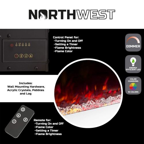  Northwest Electric Fireplace Wall Mounted Color Changing LED Flame and Remote 36 White