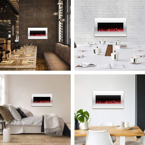  Northwest Electric Fireplace Wall Mounted Color Changing LED Flame and Remote 36 White