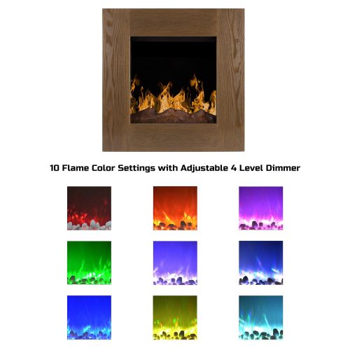  Northwest Electric LED Fireplace Wall Mounted with 13 Backlight, 10 Flame Colors, Timer and Remote Control NO Heat, 24 Rustic Wood