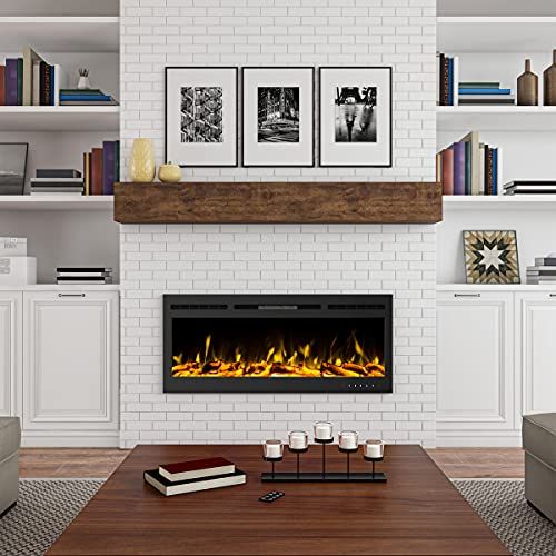 Northwest 80-EFFV-4 50” Electric Fireplace-Front Vent, Wall Mount or Recessed LED Flame, 10 Fuel Bed Colors & 3 Media-Touch Screen & Remote Control, (L) x (W) 5.5” x (H) 21.5”, Bla