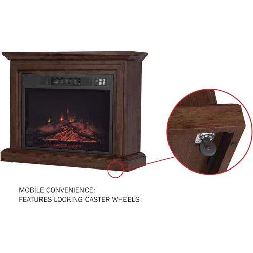  Mobile Electric Fireplace with Mantel-Portable Heater on Wheels, Remote Control, LED Flames & Faux Logs, Adjustable Heat & Light by Northwest (Brown)