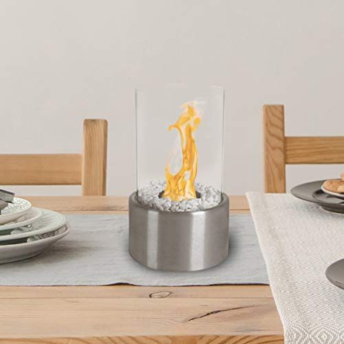  Northwest Bio Ethanol Ventless Fireplace-Tabletop Cylinder Real Flame Smokeless Clean Burning Indoor Outdoor Portable Heat-360 View Modern Decor, (L) 6.5”x (W) 6.5”x (H) 10.6”, Sil