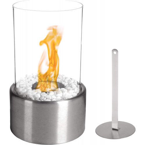  Northwest Bio Ethanol Ventless Fireplace-Tabletop Cylinder Real Flame Smokeless Clean Burning Indoor Outdoor Portable Heat-360 View Modern Decor, (L) 6.5”x (W) 6.5”x (H) 10.6”, Sil