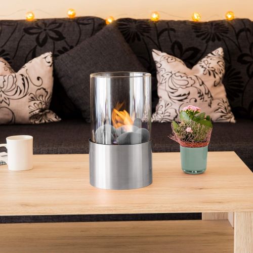  Northwest Bio Ethanol Ventless Fireplace-Tabletop Cylinder Real Flame Smokeless Clean Burning Indoor Outdoor Portable Heat-360 View Modern Decor, (L) 6.5”x (W) 6.5”x (H) 10.6”, Sil