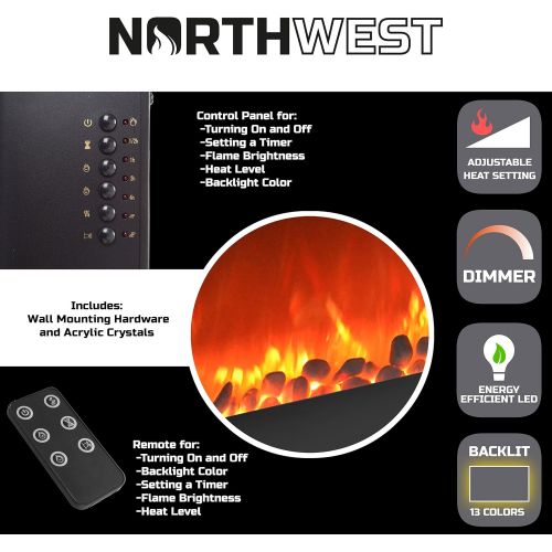  Northwest Electric Fireplace-Wall Mounted with 13 Backlight Colors Adjustable Heat and Remote Control-31 inch (Black), 31