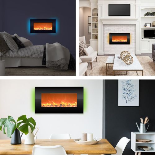  Northwest Electric Fireplace-Wall Mounted with 13 Backlight Colors Adjustable Heat and Remote Control-31 inch (Black), 31