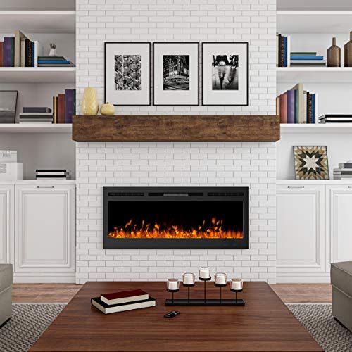  Northwest 80-EFFV-5 (Black) 50” Electric Fireplace-Front Vent for Wall Mount or Recessed-Realistic LED Flame-Faux Log & Crystal Media Options, Remote Control, (L) x (W) 5.5” x (H)