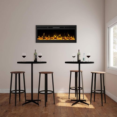  Northwest 80-EFFV-5 (Black) 50” Electric Fireplace-Front Vent for Wall Mount or Recessed-Realistic LED Flame-Faux Log & Crystal Media Options, Remote Control, (L) x (W) 5.5” x (H)