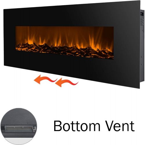  Northwest 80-WFBV-1 (Black) 50” Electric Fireplace-Bottom Vent for Wall Mounting-Realistic LED Flame-Faux Log Media, Remote Control and Timer, (L) x (W) 5.5” x (H) 21.7