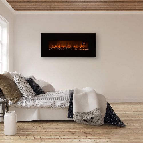  Northwest 80-WFBV-1 (Black) 50” Electric Fireplace-Bottom Vent for Wall Mounting-Realistic LED Flame-Faux Log Media, Remote Control and Timer, (L) x (W) 5.5” x (H) 21.7