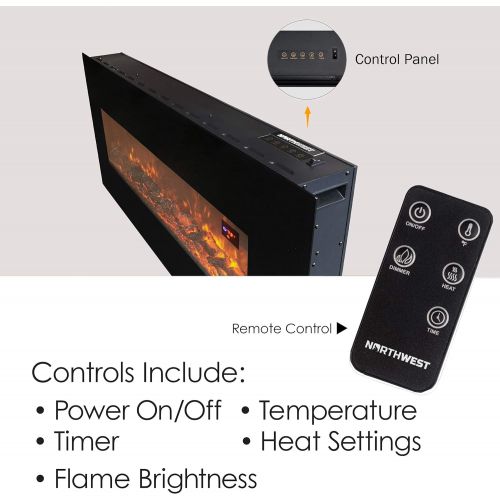  Northwest 80-WFBV-1 (Black) 50” Electric Fireplace-Bottom Vent for Wall Mounting-Realistic LED Flame-Faux Log Media, Remote Control and Timer, (L) x (W) 5.5” x (H) 21.7