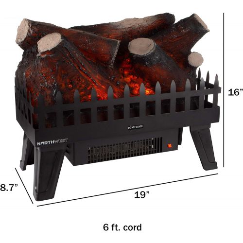  LED Electric Log Insert for Fireplaces-Heater with Realistic Energy Efficient LED Glowing Flame Ember Bed-Home and Hearth Accessories by Northwest