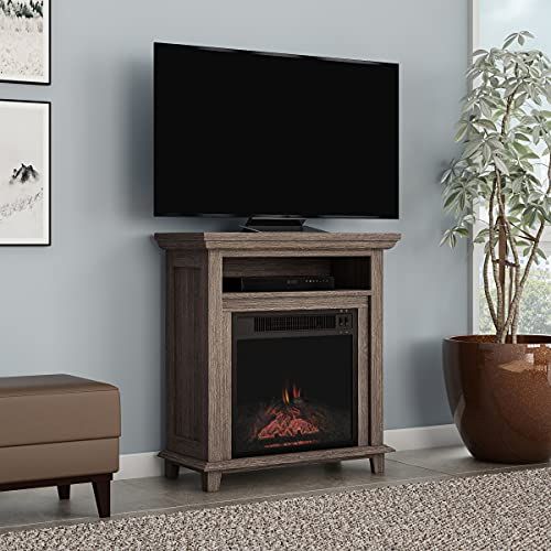  Electric Fireplace TV Stand? 29” Freestanding Console with Shelf, Faux Logs and LED Flames, Space Heater Entertainment Center by Northwest (Gray)