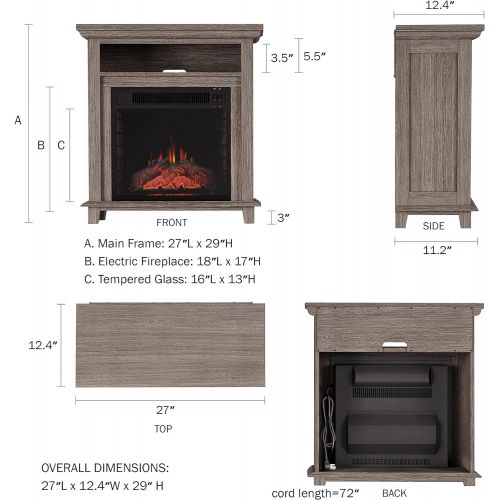  Electric Fireplace TV Stand? 29” Freestanding Console with Shelf, Faux Logs and LED Flames, Space Heater Entertainment Center by Northwest (Gray)