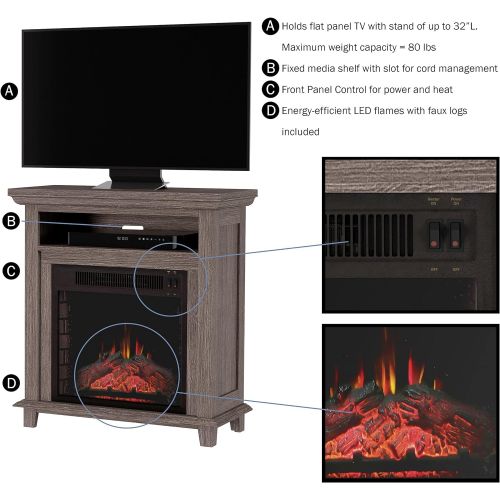  Electric Fireplace TV Stand? 29” Freestanding Console with Shelf, Faux Logs and LED Flames, Space Heater Entertainment Center by Northwest (Gray)