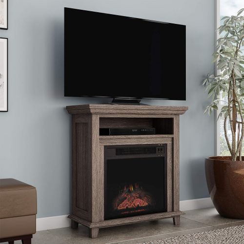  Electric Fireplace TV Stand? 29” Freestanding Console with Shelf, Faux Logs and LED Flames, Space Heater Entertainment Center by Northwest (Gray)