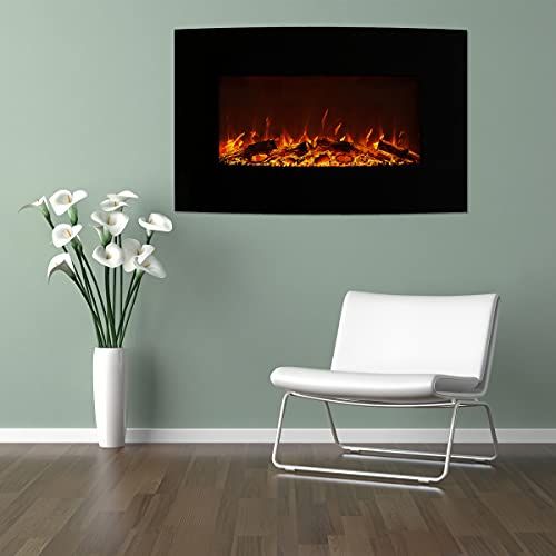  Northwest 36 Curved Color Changing Fireplace Wall Mount Floor Stand, Black