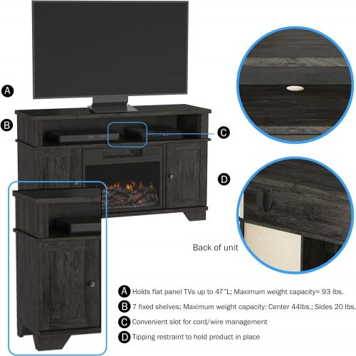  Northwest 80-FPWF-11 (Black) Electric Fireplace Stand-For TVs up to 47, Media Cabinets & Shelves, Remote Control, LED Flames, Adjustable Heat & Light, (L) 45” x (W) 15.5” x (H) 27.