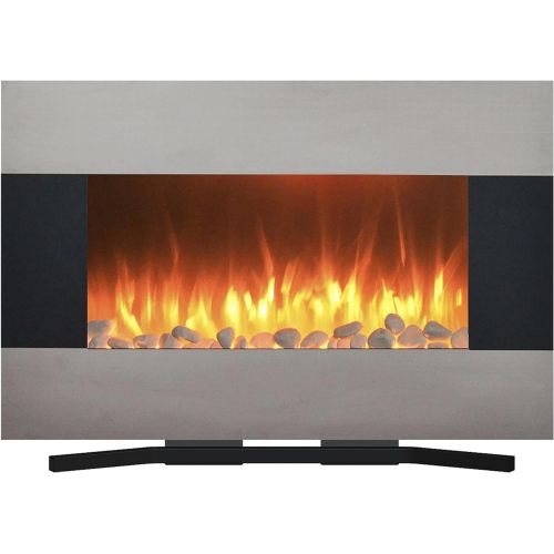  Northwest Stainless Steel Electric Fireplace with Wall Mount and Floor Stand and Remote, 36 Inch, 36x 8.6x22, Black