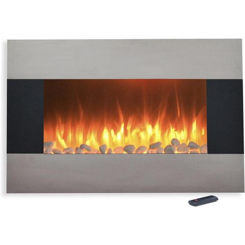  Northwest Stainless Steel Electric Fireplace with Wall Mount and Floor Stand and Remote, 36 Inch, 36x 8.6x22, Black