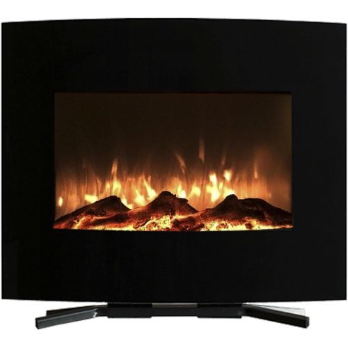  Northwest 80-455S 25 Mini Curved Black Fireplace with Wall and Floor Mount, 4.25x25.5x20.25