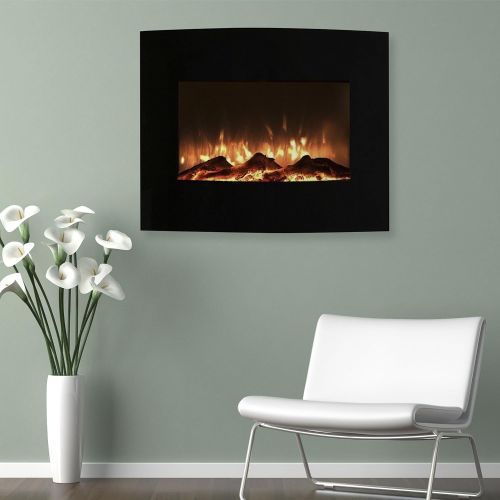  Northwest 80-455S 25 Mini Curved Black Fireplace with Wall and Floor Mount, 4.25x25.5x20.25