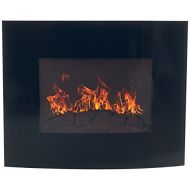 Wall-Mounted Electric Fireplace - Curved Glass Heater for Indoor Use With Log Fuel Effect, Adjustable Flames, and Remote Control (Black Curved) by Northwest