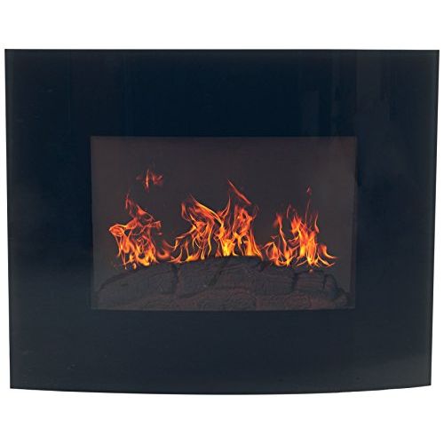  Wall-Mounted Electric Fireplace - Curved Glass Heater for Indoor Use With Log Fuel Effect, Adjustable Flames, and Remote Control (Black Curved) by Northwest