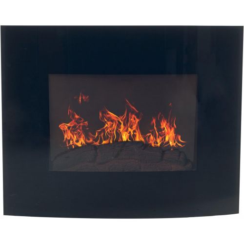  Wall-Mounted Electric Fireplace - Curved Glass Heater for Indoor Use With Log Fuel Effect, Adjustable Flames, and Remote Control (Black Curved) by Northwest