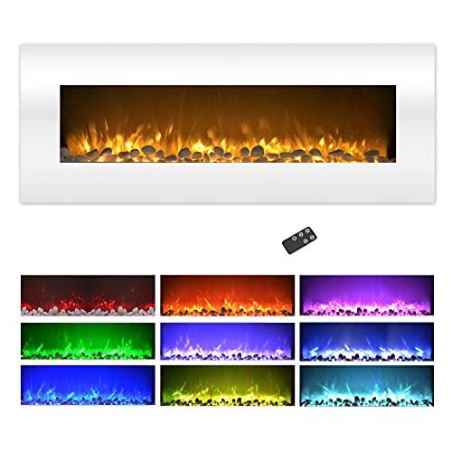  Northwest Electric Fireplace Wall Mounted, Color Changing LED Flame and Remote, 50 Inch, (White), 50, Pearl