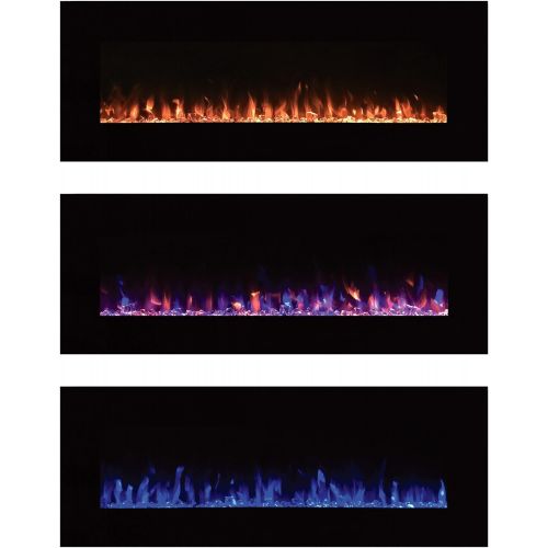  Northwest Electric Fireplace Wall Mounted Color Changing LED Fire and Ice Flames, NO Heat, Multiple Decorative Options and Remote Control, 54, Black