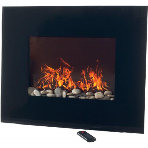  Electric Fireplace Heater - Black Flat Glass Panel Wall-Mounted Electric Fireplace With Remote by Northwest