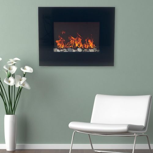  Electric Fireplace Heater - Black Flat Glass Panel Wall-Mounted Electric Fireplace With Remote by Northwest