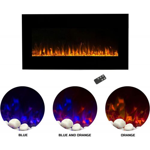  Northwest Fire and Ice 42 inch Electric 42-inch Wall-Mounted Fireplace Heater with LED Remote-Adjustable Heat Level, Brightness, and Flame Color, (L) x (W) 4.75” x (H) 20”, Black