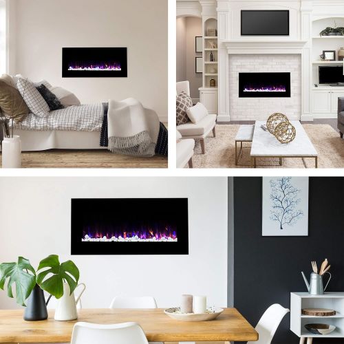  Northwest Fire and Ice 42 inch Electric 42-inch Wall-Mounted Fireplace Heater with LED Remote-Adjustable Heat Level, Brightness, and Flame Color, (L) x (W) 4.75” x (H) 20”, Black