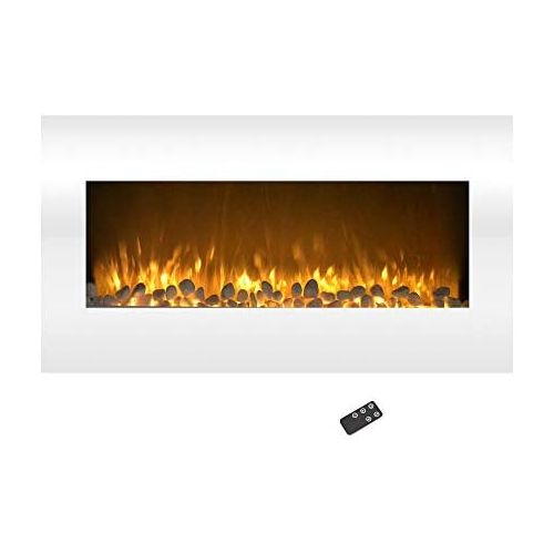  Northwest Electric Fireplace Wall Mounted, Color Changing LED Flame and Remote, 36 Inch, (White) 36-inch Modern Wall-Mounted-10, 3 Media Backgrounds with Adjustable Brightness, 36