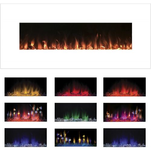  Electric Fireplace Wall Mounted, Color Changing LED Flame and Remote, 50 Inch By Northwest (White)