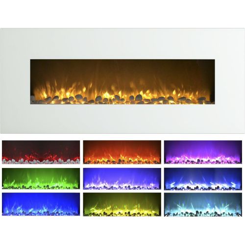  Electric Fireplace Wall Mounted, Color Changing LED Flame and Remote, 50 Inch By Northwest (White)