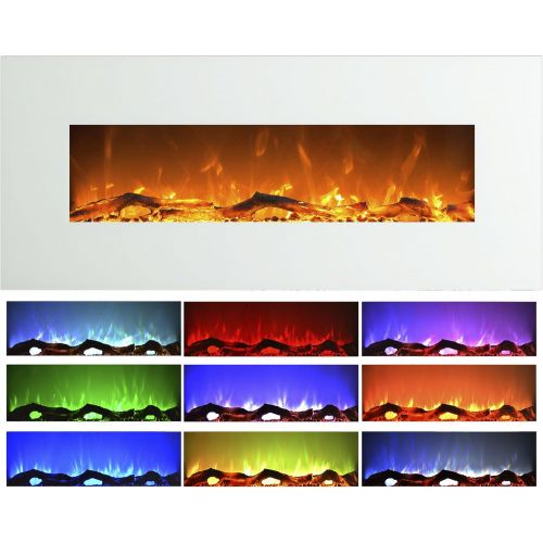  Electric Fireplace Wall Mounted, Color Changing LED Flame and Remote, 50 Inch By Northwest (White)
