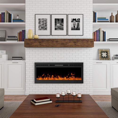  Northwest 80-EFFV-6 60” Electric Fireplace-Front Vent, Wall Mount or Recessed LED Flame, 10 Fuel Bed Colors & 3 Media-Touch Screen & Remote Control, (L) x (W) 5.5” x (H) 21.5”, Bla