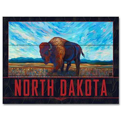  Northwest Art Mall North Dakota Open Range Bison Wood Art Print from Oil Painting by Artist Kari Lehr 18 x 24