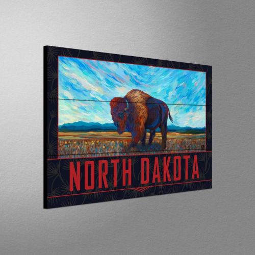  Northwest Art Mall North Dakota Open Range Bison Wood Art Print from Oil Painting by Artist Kari Lehr 18 x 24