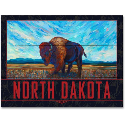  Northwest Art Mall North Dakota Open Range Bison Wood Art Print from Oil Painting by Artist Kari Lehr 18 x 24