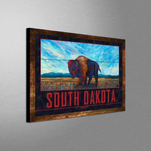  Northwest Art Mall South Dakota Open Range Bison Rustic Wood Art Print from Oil Painting by Artist Kari Lehr 9 x 12