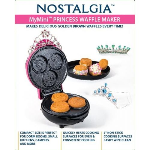  Nostalgia MyMini Princess Icons Shape Electric Waffle Maker, 5-Inch Non-Stick Griddle for Waffles, Hash Browns, Eggs, and More, Pink