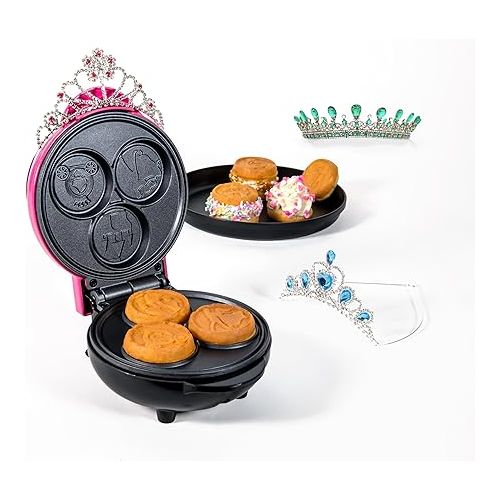  Nostalgia MyMini Princess Icons Shape Electric Waffle Maker, 5-Inch Non-Stick Griddle for Waffles, Hash Browns, Eggs, and More, Pink