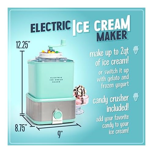  Nostalgia Electric Ice Cream Maker - Old Fashioned Soft Serve Ice Cream Machine Makes Frozen Yogurt or Gelato in Minutes - Fun Kitchen Appliance - Modern Style - Aqua - 2 Quart