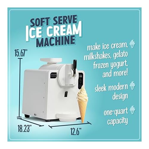  Nostalgia Easy-Dispensing Soft Serve Ice Cream Machine - Ice Cream Maker for Frozen Yogurt, Sorbet, Gelato, Drinks, and More in Minutes - LED Display - 1 Quart - WHITE