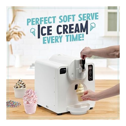  Nostalgia Easy-Dispensing Soft Serve Ice Cream Machine - Ice Cream Maker for Frozen Yogurt, Sorbet, Gelato, Drinks, and More in Minutes - LED Display - 1 Quart - WHITE