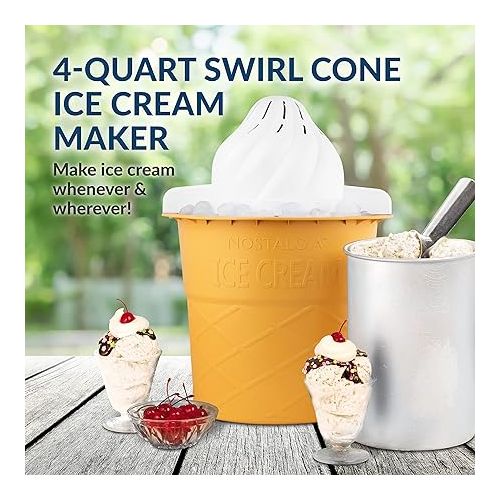  Nostalgia Electric Ice Cream Maker - Old Fashioned Soft Serve Ice Cream Machine Makes Frozen Yogurt or Gelato in Minutes - Fun Kitchen Appliance - White - 4 Quart